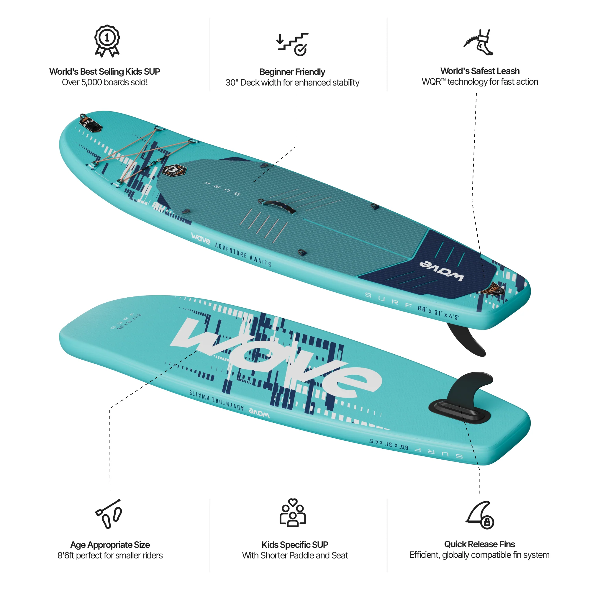 Surf Kids 3.0 SUP | Inflatable Stand-Up Paddleboard | Kids SUP Package | 8.6ft - Image 5